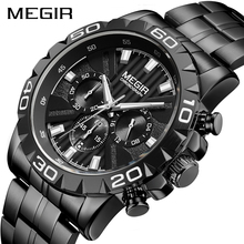 MEGIR Mens Watches Top Brand Luxury Black Stainless Steel Business Quartz Watch Men Clock Relogio Masculino Erkek Kol Saati 2024 - buy cheap