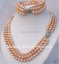 Women Gift 3 Rows 8mm Orange Akoya Pearl shell Necklace 18inch Bracele7.5inch Holiday Gift Jewelry Set xu54 2024 - buy cheap