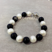 WEICOLOR Big 12mm White Potato Round Natural Cultured Freshwater Pearl And Black Stone Bracelet. 2024 - buy cheap