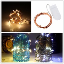 Guirnaldas de luces Led de cobre para decoración de bodas, lámpara de Navidad con 10LEDS, botón CR2032, funciona con pilas, 1M 2024 - compra barato