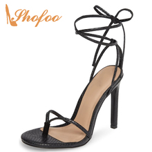 Black Snakelike Snake Print Ankle Tied High Heel Stilettos Split Toe Sandals Lace Up Mature Shoes Woman Large Size 15 16 Shofoo 2024 - buy cheap