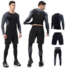 Homem longo johns inverno fitness gymming terno esportivo corre camisas superiores + apertado + shorts leggings calças conjuntos de roupa interior térmica 2024 - compre barato
