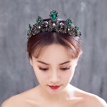 Tiaras barrocas de Estilo Vintage para mujer, accesorios de diadema de Reina y Princesa, de cristal negro y verde, para el vestido de boda 2024 - compra barato