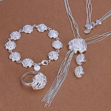 Посеребренный ювелирный набор, 925 модный серебряный ювелирный набор, розовое кольцо, серьги, браслет, ожерелье/CSINAHPH CODBIGNT S326 2024 - купить недорого
