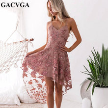 GACVG strap lace embroidery dress women overlay v neck summer dress 2019 high waist sexy backless midi dress vestidos 2024 - buy cheap