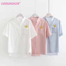 LUNDUNSHIJIA Blusas 2019 New Arrival Summer Blouse Women White/Pink/Blue Short Sleeve Shirts Flowers Embroidery Pocket Tops 2024 - buy cheap