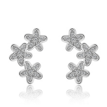 Hight Quality Jewelry 2017 New Fashion Design Flower Shiny Zircon 925 Sterling Silver Stud Earrings for Women Gift Wholesale 2024 - buy cheap