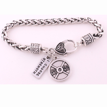 Black Leather Braided CrossFit Weight Lifting Fitness Dumbell Barbell Charm Bracelet "I Choose Strength" 2024 - buy cheap