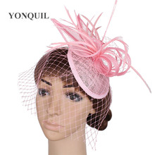 Sinamay-tocados elegantes para mujer, Sombreros con plumas, accesorios para el cabello para fiesta, cóctel, color rosa 2024 - compra barato