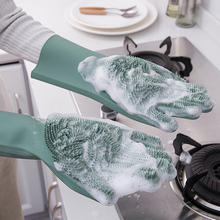 Волшебная силиконовая щетка перчатки утолщенные мытье посуды водонепроницаемые резиновые перчатки инструмент для очистки кухни 2024 - купить недорого