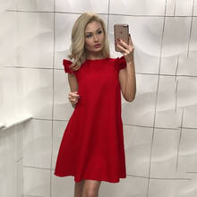2019 New Summer Women Casual Losse Mini Dress Fashion Simple Solid O-Neck Short Butterfly Sleeve Stitching Short Dresses Vestido 2024 - buy cheap