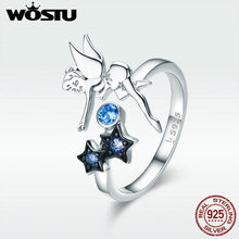 WOSTU Authentic 100% 925 Sterling Silver Fairy with Star Blue CZ  Adjustable Open Rings For Women Party 925 Jewelry Gift DXR349 2024 - buy cheap