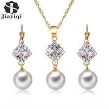 Wedding Women Jewelry Sets 2018 Fashion Simulated Pearl Cubic Zirconia Statement Necklace and Earring Set Party Accessories 2024 - buy cheap