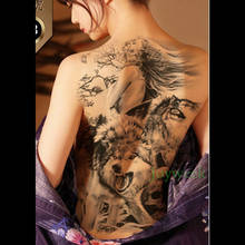 Водостойкая Временная тату-наклейка, татуировка волком и девочкой на всю заднюю часть, большие тату-наклейки, флэш-тату, поддельные татуировки для женщин 2024 - купить недорого