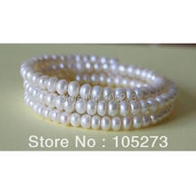 Charming Stretchable 3Row AA 5-6MM Wired White Color Freshwater Pearl Cuff Bracelet Adjustable Lengt Wholesale New Free Shipping 2024 - buy cheap