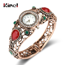 Kinel New Turkey Watch Bracelet For Women Antique Gold Hollow Crystal Flower Vintage Wedding Jewelry Christmas Gifts Wholesale 2024 - buy cheap