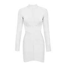 Женское Бандажное клубное мини-платье из вискозы, коктейльное модное Белое Облегающее Платье с длинным рукавом 2024 - купить недорого
