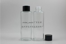 100ml round clear lotion bottle with black screw cap,100ml glass clear cosmetic packing  for liquid cream and lotion 2024 - buy cheap