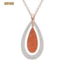 Vintage Rose Gold Oval Frosted Stone Pendant Necklace for Women Clear Crystal Water Drop Elegant Long Necklace Fashion Jewelry 2024 - buy cheap