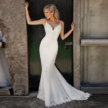 Boho Mermaid Wedding Dresses 2020 V-neck Spaghetti Straps Wedding Dress Beach Wedding Gowns Backless Bride Gown 2024 - buy cheap