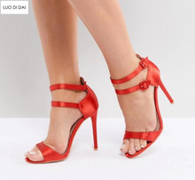 2020 summer new women party shoes buckle strap sandals gladiator sandals red satin high heels wedding shoes buckle sandals 2024 - buy cheap