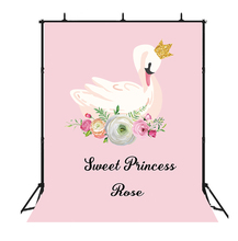 White swan pink princess Backdrops photography background gold Crown Watercolor flower baby shower girl dessert table photo prop 2024 - compre barato