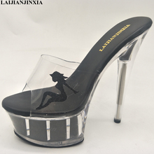 LAIJIANJINXIA New Sexy Lady Glitter Women Slippers 6 inch High Heel Clear Shoes Platform Ladies Shoes Exotic Dancer Shoes 2024 - buy cheap