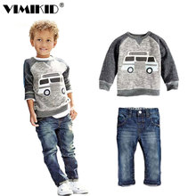 Детский пуловер с длинными рукавами для мальчиков, рубашка + джинсы, джинсовые брюки, весна 2019, детская одежда, повседневный комплект одежды для мальчиков k1 2024 - купить недорого