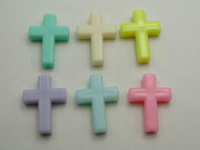 50 Mixed Pastel Color Acrylic Cross Beads Charms 24X18mm 2024 - buy cheap