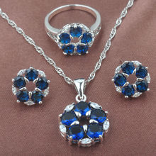 Conjunto de joias de prata de zircônia azul impressionante, colar, brincos, pingente, anel tz0384 2024 - compre barato