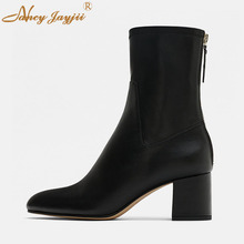 Women Shoes Adult Ladies Female Boots Zipper Ankle Round Toe High Square heels Winter Mature Fashion Leisure Nancyjayjii 2019 2024 - buy cheap