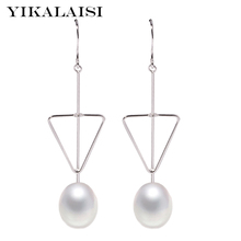 YIKALAISI-pendientes de perlas de Plata de Ley 925 para mujer, aretes largos naturales genuinos, joyería fina, tamaño de perla de 8-9mm 2024 - compra barato