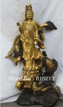 Bi00595 26 "Chino Budismo Bronce Gild Kwan-yin Guan Yin Diosa Ride Estatua Del Dragón 2024 - compra barato
