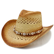 Sombrero de tejido hecho a mano para hombre y mujer, Sombrero de Cowboy del oeste con banda de cuero Punk, caballero, playa, sol, Sombrero de vaquera, tamaño 58CM, A0122 2024 - compra barato