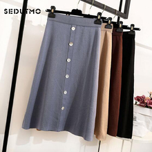 SEDUTMO Autumn Knitted Skirts Women High Waist Midi Skirt Pleated Spring Black Vintage Winter Sexy Tutu Skirt ED444 2024 - buy cheap