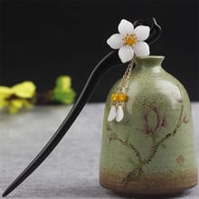 Top Handmade Vintage Wood Chinese Hair Stick Pins Headpiece For Women Flower Hairpins Hair Ornaments Head Jewelry Accessories 2024 - buy cheap