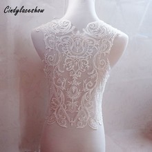 56cm Width Beaded Lace Applique Wedding Dress Neckline Collar Appliques Embroidered Lace Trim Fabric Cloth Sewing on Motif Patch 2024 - buy cheap