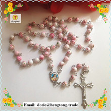 Free shipping beautiful flower  design 6mm  glass round bead rosary necklace silver chain rosary religious rosario 2024 - buy cheap