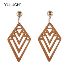 YULUCH 2019 Fashion Vintage Wooden Hollow Triangle Statement Drop Earrings African Long Pendant Earrings For Women Girls Party 2024 - buy cheap