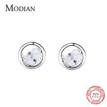 Modian New Arrival Charm Punk Real 925 Sterling Silver Clear Cubic Zirconia Round Lucky Stud Earrings For Women Silver Jewelry 2024 - buy cheap