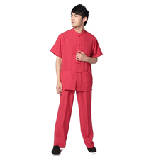 New Red Chinese Traditional Men's Cotton Linen Kung Fu Suit Short Sleeve Wu Shu Sets Shirt&Pant Uniform S M L XL XXL XXXL 011317 2024 - buy cheap