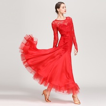 Lady Ballroom Dancing Dress Long Sleeve Lace Costumes Girls New Lace Long-sleeved Modern Dance Suit Dance Dress  D0742 2024 - buy cheap