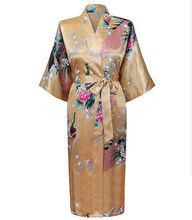 Модное золотистое Новое китайское женское шелковое вискозное кимоно халат банная рубашка ночная рубашка Размеры S M L XL XXL XXXL Пижама Mujer Zhs01G 2024 - купить недорого