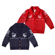 Suéter de natal para meninos, suéter estampado com lapela de cervo para bebês de algodão, outono 2018, roupas externas 2024 - compre barato