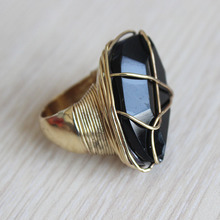 Модное массивное Стильное кольцо, большое черное кольцо с камнем, обмоточные кольца с медной проволокой, бесплатная доставка, оптовая продажа 2024 - купить недорого