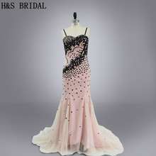 Real photo Designer Black Beading luxury mermaid tulle prom dress Long evening dress 2024 - buy cheap