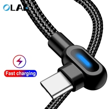 OLAF USB Type C Cable 90 Degree Braided Fast Charging Data Type-C Cable For Samsung S9 S8 Xiaomi Mi8 MI6 Huawei Oneplus USB C 2022 - buy cheap