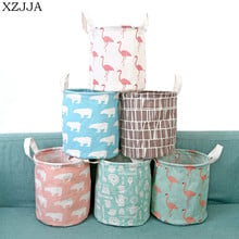 XZJJA Cute Flamingo Cotton Linen Sundries Toys Storage Baskets Folding Dresser Desktop Makeup Organizer Cosmetics Container 2024 - buy cheap