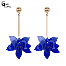 GuanLong Vintage Big Acrylic Drop Earrings for Women New Metal Dangling Blue Resin Earrings Fashion Jewelry Long Flowers Brincos 2024 - buy cheap