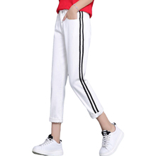 Plus Size 2018 New High Waist Women Jeans Loose Harem Pants Stripe Spliced Black White Denim Jeans Classic Pencil Pants CM2864 2024 - buy cheap